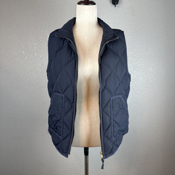 J. Crew Womens Excursion Quilted Down Puffer Vest Size M Navy Blue Pockets - Picture 6 of 8